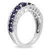 Thumbnail Image 1 of Graduated Blue Lab-Created Sapphire Scallop Ring in Sterling Silver