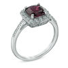 7.0mm Cushion-Cut Garnet and Lab-Created White Sapphire Pendant and Ring Set in Sterling Silver - Size 7