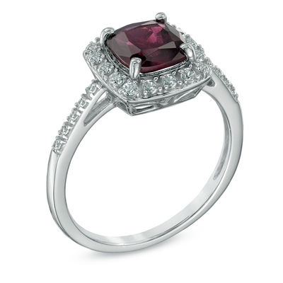 7.0mm Cushion-Cut Garnet and Lab-Created White Sapphire Pendant and Ring Set in Sterling Silver - Size 7