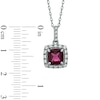 7.0mm Cushion-Cut Garnet and Lab-Created White Sapphire Pendant and Ring Set in Sterling Silver - Size 7