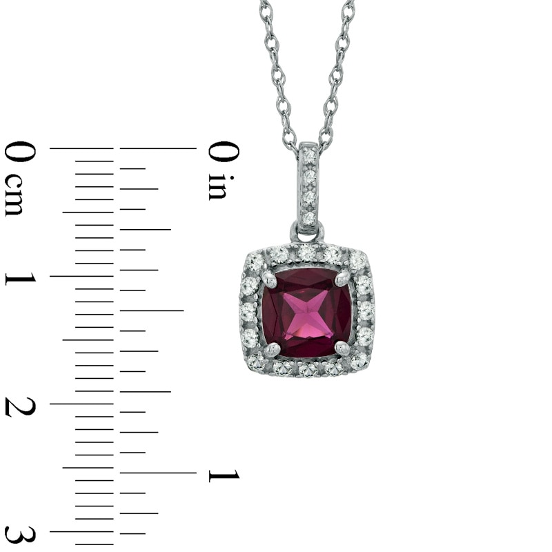 7.0mm Cushion-Cut Garnet and Lab-Created White Sapphire Pendant and Ring Set in Sterling Silver - Size 7