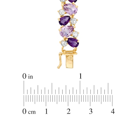 Pear-Shaped Pink Quartz, Amethyst and White Topaz Bracelet in Sterling Silver with 14K Gold Plate - 7.25"