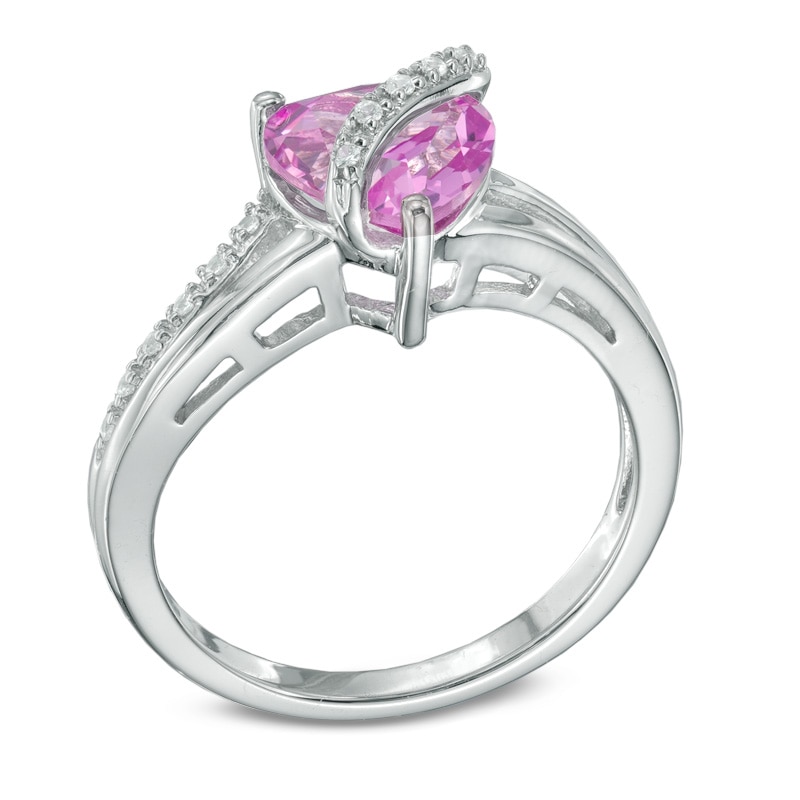 Main Image 2 of Heart-Shaped Lab-Created Pink and White Sapphire Pendant, Ring and Earrings Set in Sterling Silver - Size 7