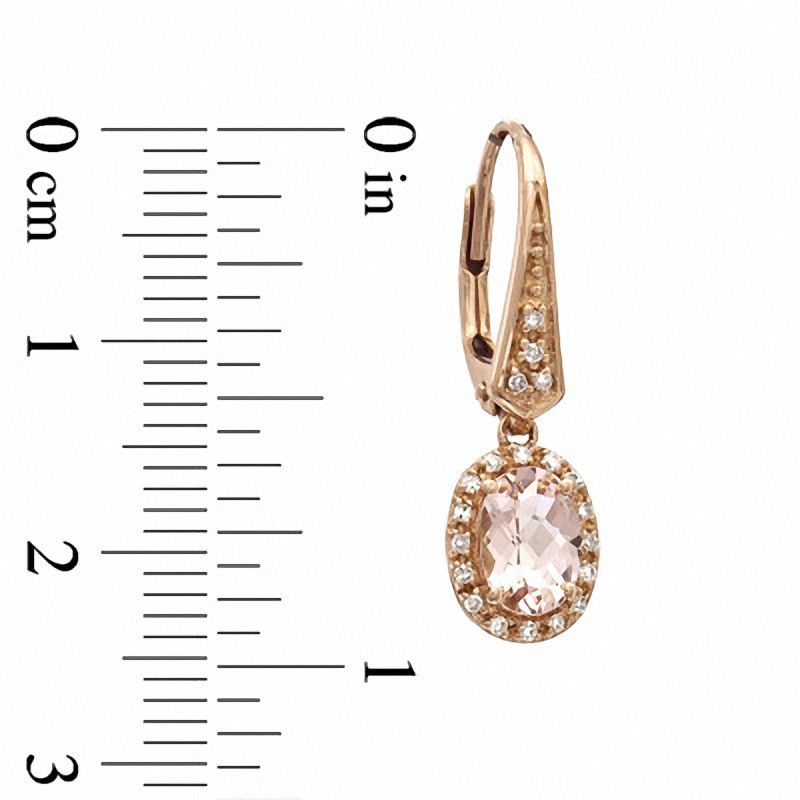 Main Image 2 of Oval Morganite and 0.12 CT. T.W. Diamond Drop Earrings in 10K Rose Gold