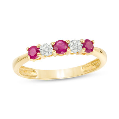 Ruby and 0.04 CT. T.W. Multi-Diamond Five Stone Ring in 10K Gold