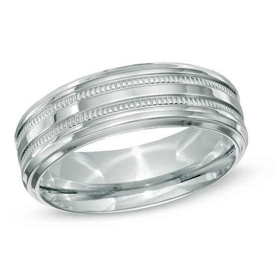 Triton Men's 7.5mm Comfort Fit Step Edge Stainless Steel Wedding Band - Size 10