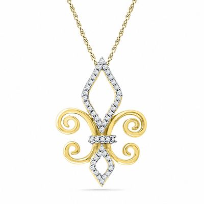 0.16 CT. T.W. Diamond Fleur-de-Lis Pendant in Sterling Silver and 14K Gold Plate