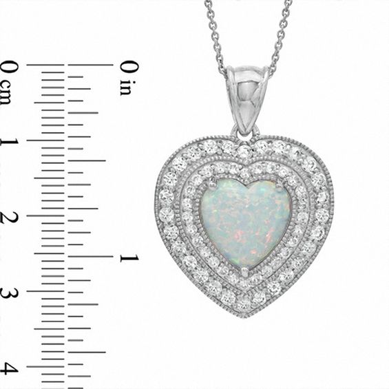 12.0mm Heart-Shaped Lab-Created Opal and White Sapphire Heart Pendant in Sterling Silver