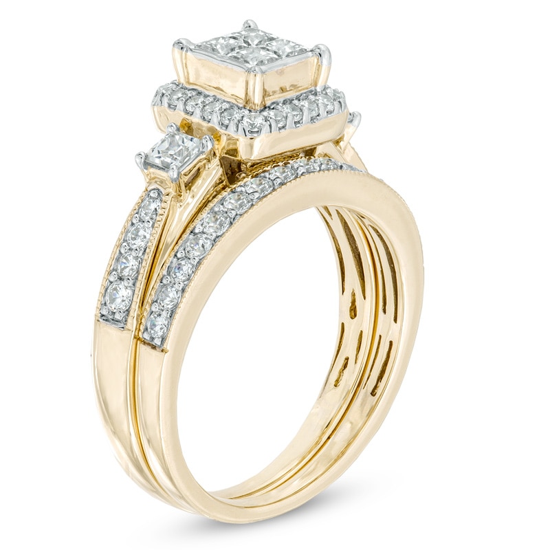 1.00 CT. T.W. Princess-Cut Quad Diamond Frame Bridal Set in 10K Gold|Peoples Jewellers