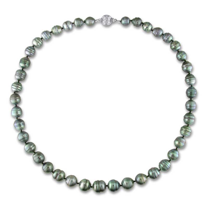 9.0mm Baroque Black Tahitian Cultured Pearl Strand Necklace with 14K White Gold Clasp
