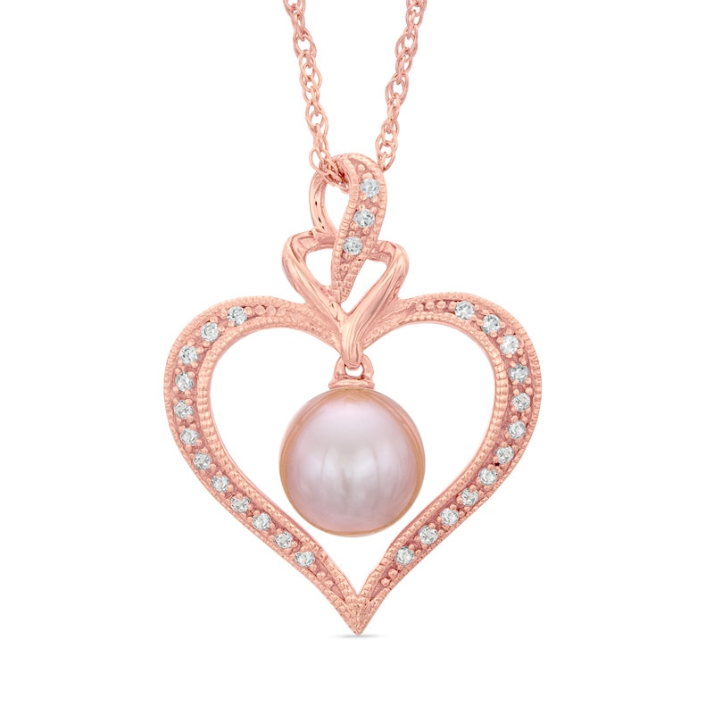 7.0-7.5mm Freshwater Cultured Pearl and Lab-Created White Sapphire Pendant in Sterling Silver with 14K Rose Gold Plate|Peoples Jewellers