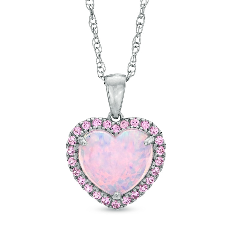 Heart-Shaped Lab-Created Opal and Pink Sapphire Pendant in Sterling Silver|Peoples Jewellers
