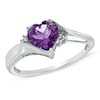 7.0mm Heart-Shaped Amethyst and Diamond Accent Ring in 10K White Gold