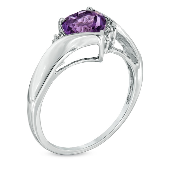 7.0mm Heart-Shaped Amethyst and Diamond Accent Ring in 10K White Gold