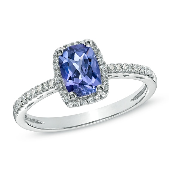 Cushion-Cut Tanzanite and 0.14 CT. T.W. Diamond Ring in 10K White Gold