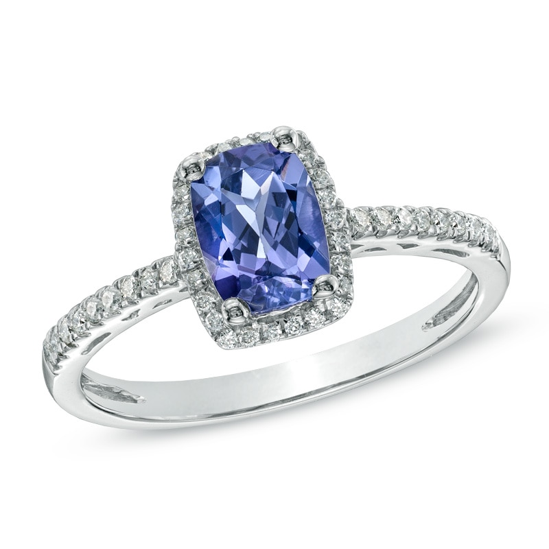 Cushion-Cut Tanzanite and 0.14 CT. T.W. Diamond Ring in 10K White Gold|Peoples Jewellers