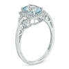 Thumbnail Image 1 of Cushion-Cut Aquamarine and 0.17 CT. T.W. Diamond Frame Ring in 10K White Gold
