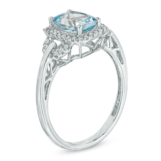 Cushion-Cut Aquamarine and 0.17 CT. T.W. Diamond Frame Ring in 10K White Gold