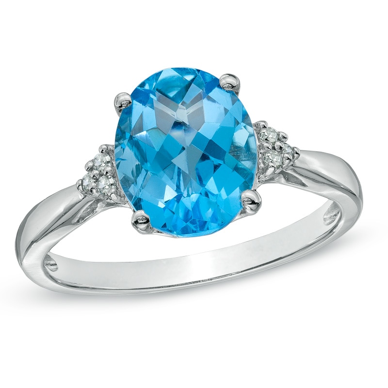 Oval Swiss Blue Topaz and Diamond Accent Ring in 10K White Gold|Peoples Jewellers