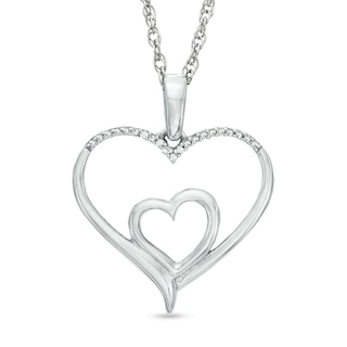 0.05 CT. T.W. Diamond Double Heart Pendant in Sterling Silver