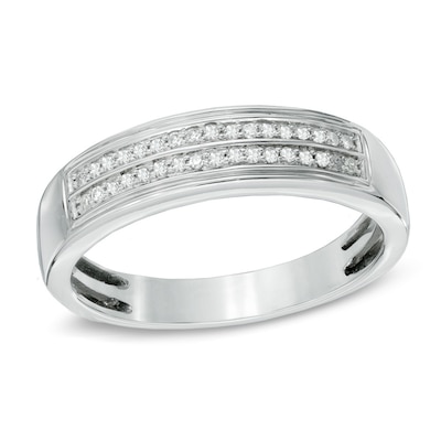 Men's 0.15 CT. T.W. Diamond Wedding Band in 10K White Gold