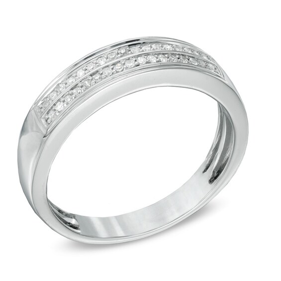 Men's 0.15 CT. T.W. Diamond Wedding Band in 10K White Gold