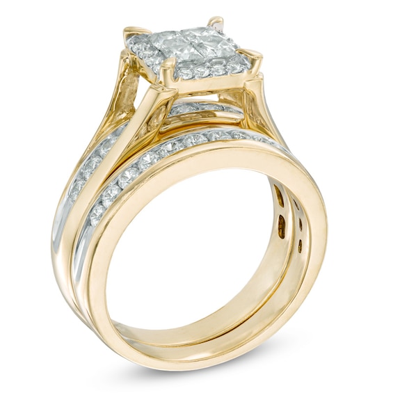 1.50 CT. T.W. Quad Princess-Cut Diamond Frame Bridal Set in 14K Gold