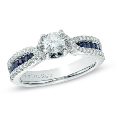 Vera Wang Love Collection 0.70 CT. T.W. Diamond and Blue Sapphire Engagement Ring in 14K White Gold