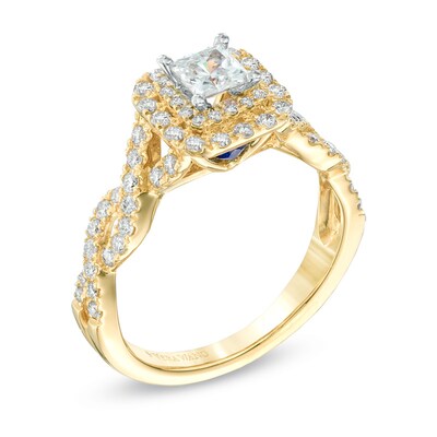 Vera Wang Love Collection 0.95 CT. T.W. Princess-Cut Diamond Double Frame Engagement Ring in 14K Gold