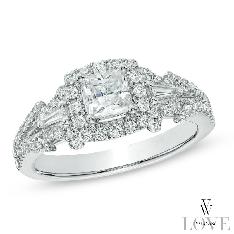 Main Image 1 of Vera Wang Love Collection 0.95 CT. T.W. Princess-Cut Diamond Frame Engagement Ring in 14K White Gold