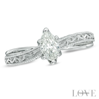 Vera Wang Love Collection 0.45 CT. Marquise Diamond Solitaire Scroll Engagement Ring in 14K White Gold