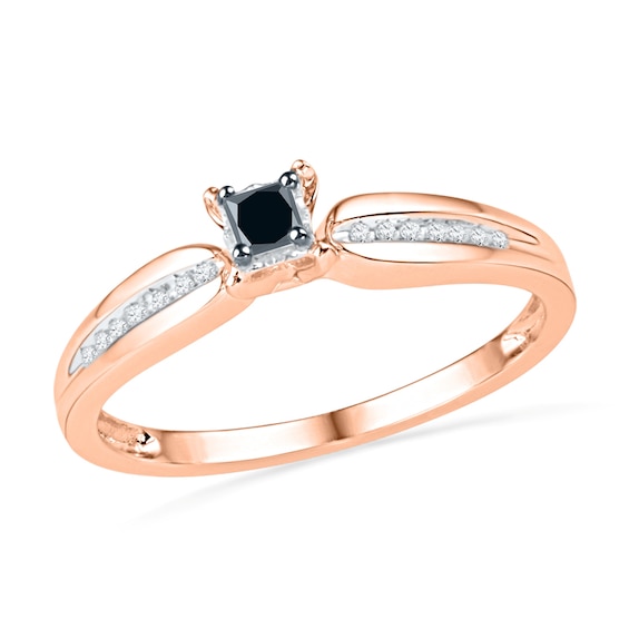 0.16 CT. T.W. Enhanced Black and White Diamond Promise Ring in 10K Rose Gold