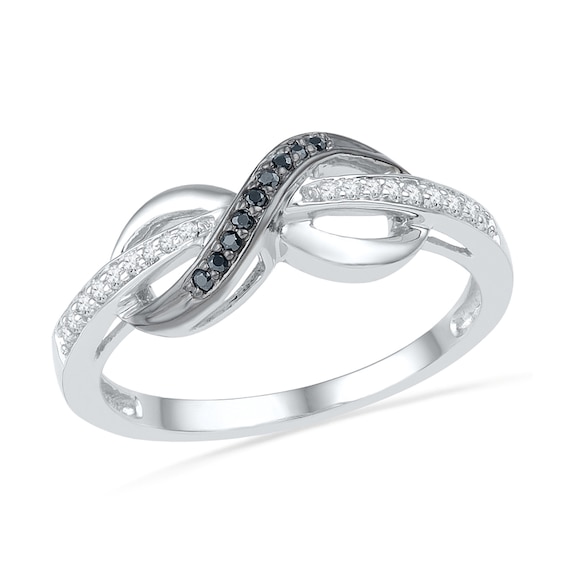 0.12 CT. T.W. Enhanced Black and White Diamond Infinity Ring in 10K White Gold