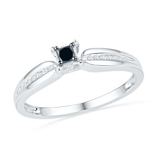 0.16 CT. T.W. Enhanced Black and White Diamond Promise Ring in 10K White Gold