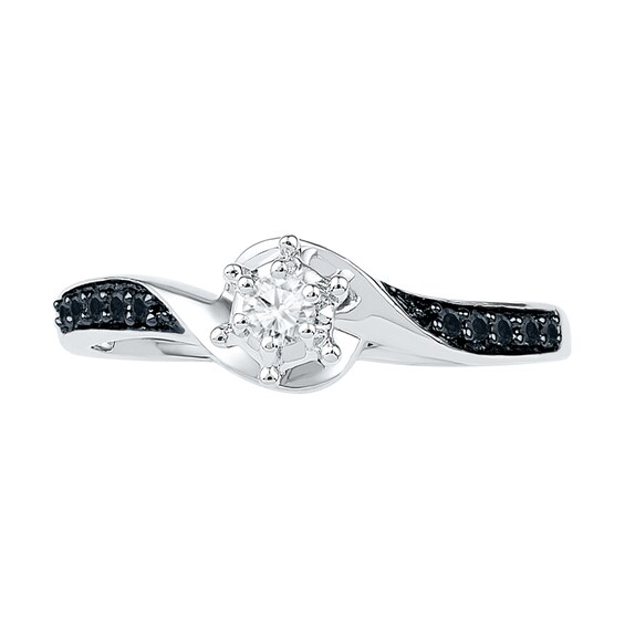 0.16 CT. T.W. Enhanced Black and White Diamond Swirl Promise Ring in 10K White Gold