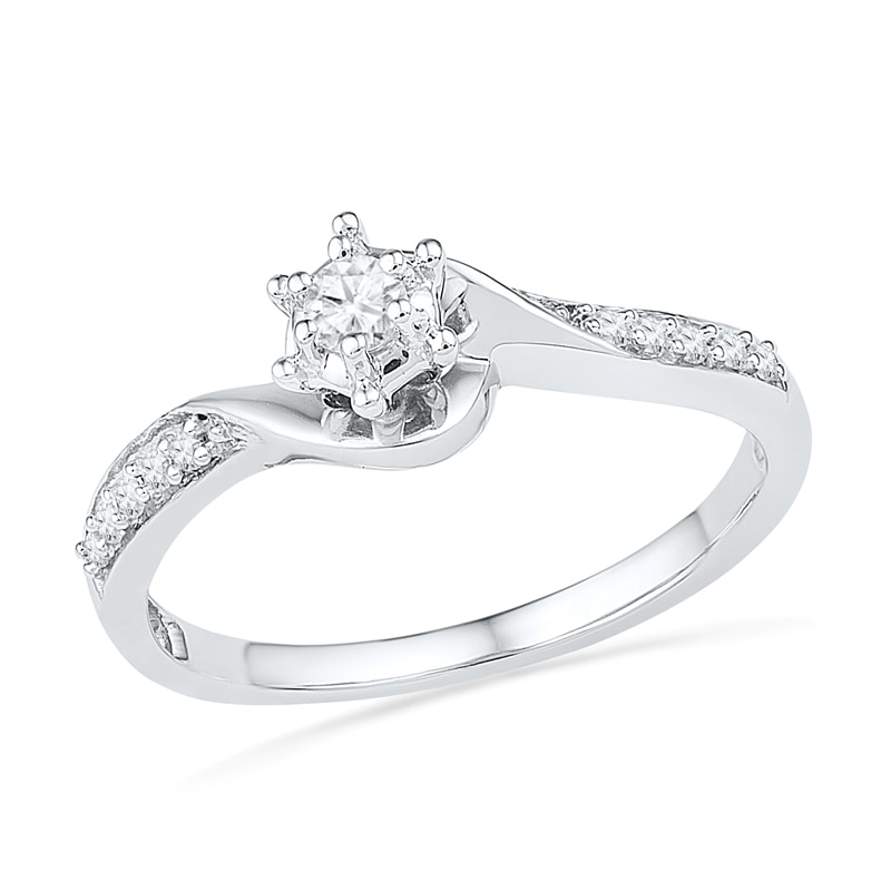 0.16 CT. T.W. Diamond Swirl Frame Promise Ring in 10K White Gold|Peoples Jewellers
