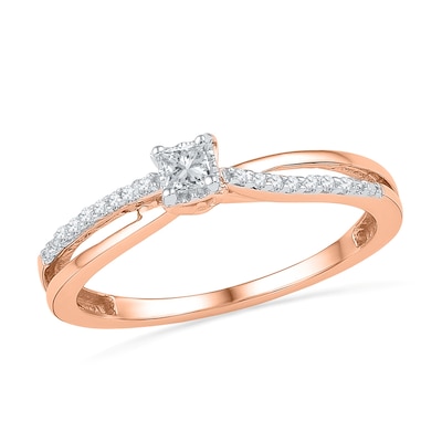 0.12 CT. T.W. Princess-Cut Diamond Split Shank Promise Ring in 10K Rose Gold