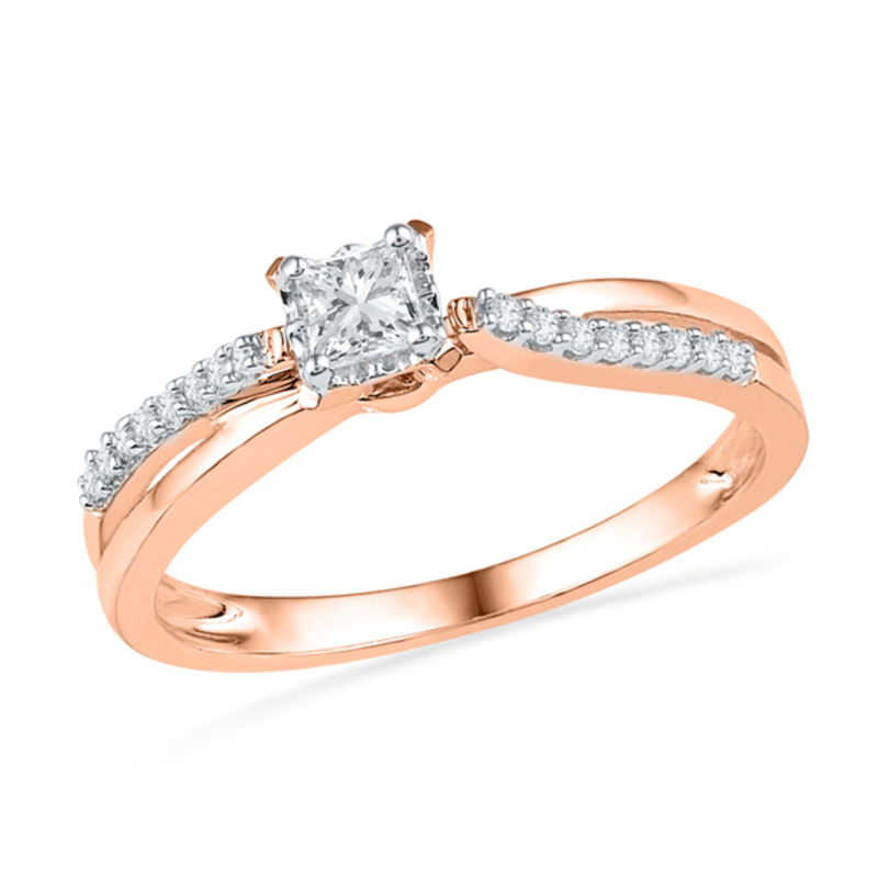 0.25 CT. T.W. Princess-Cut Diamond Split Shank Promise Ring in 10K Rose Gold|Peoples Jewellers