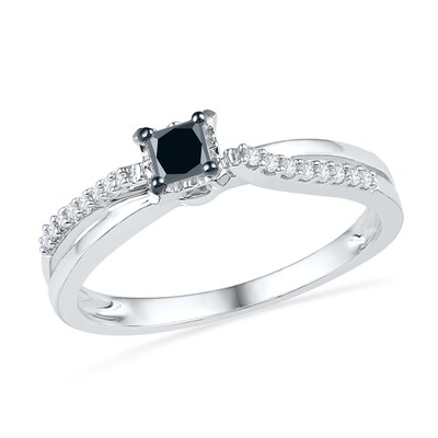 0.25 CT. T.W. Enhanced Black and White Diamond Split Shank Promise Ring in 10K White Gold