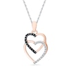 0.12 CT. T.W. Enhanced Black and White Diamond Double Heart Pendant in 10K Rose Gold