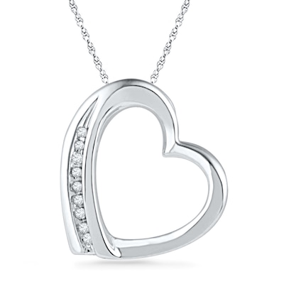 Diamond Accent Tilted Heart Pendant in 10K Gold