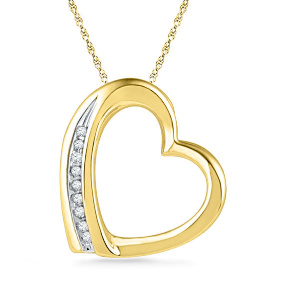 Diamond Accent Tilted Heart Pendant in 10K Gold | Peoples Jewellers