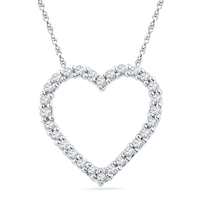 CT. T.W. Diamond Lined Heart Pendant in 10K White Gold