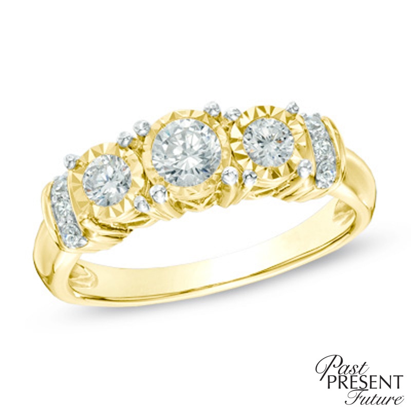 0.50 CT. T.W. Diamond Past Present Future® Collar Engagement Ring in 10K Gold|Peoples Jewellers