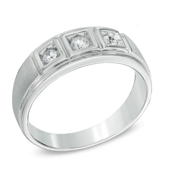 Men's 0.23 CT. T.W. Diamond Comfort Fit Three Stone Ring in 10K White Gold