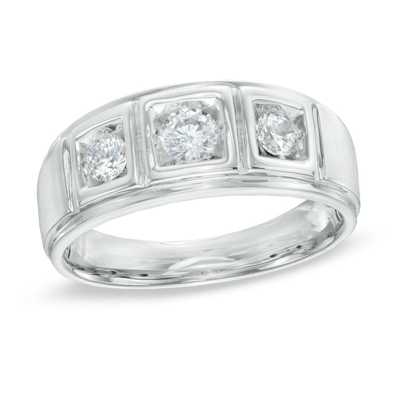 Men's 0.70 CT. T.W. Diamond Three Stone Comfort Fit Ring in 10K White Gold|Peoples Jewellers