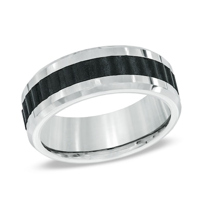 Men's 8.0mm Comfort Fit Black Titanium Sprocket Inlay Cobalt Wedding Band - Size 10