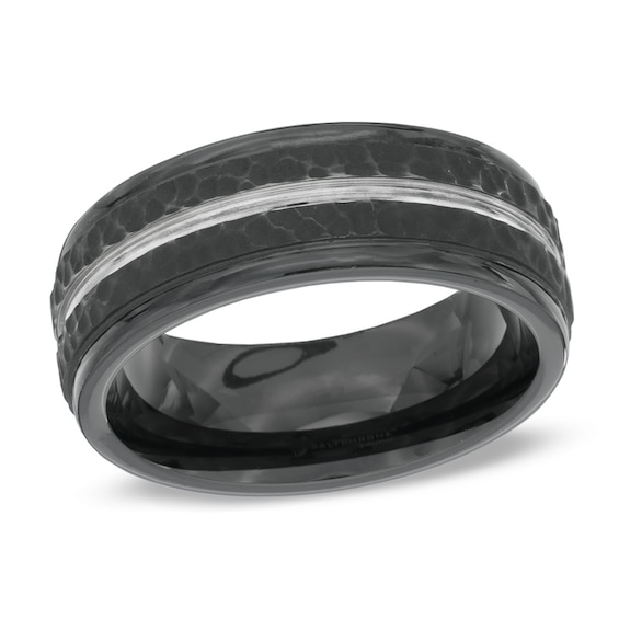 Men's 8.0mm Comfort Fit Hammered Black Cobalt Wedding Band - Size 10