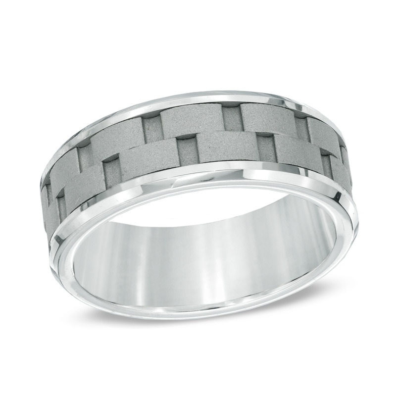 Men's 8.0mm Comfort Fit Link Inlay Cobalt Wedding Band - Size 10|Peoples Jewellers