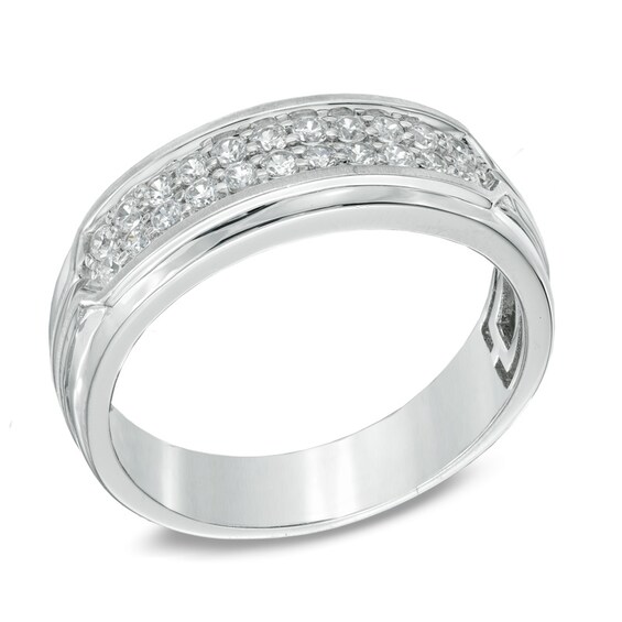 Men's 0.50 CT. T.W. Diamond Double Row Ring in 10K White Gold